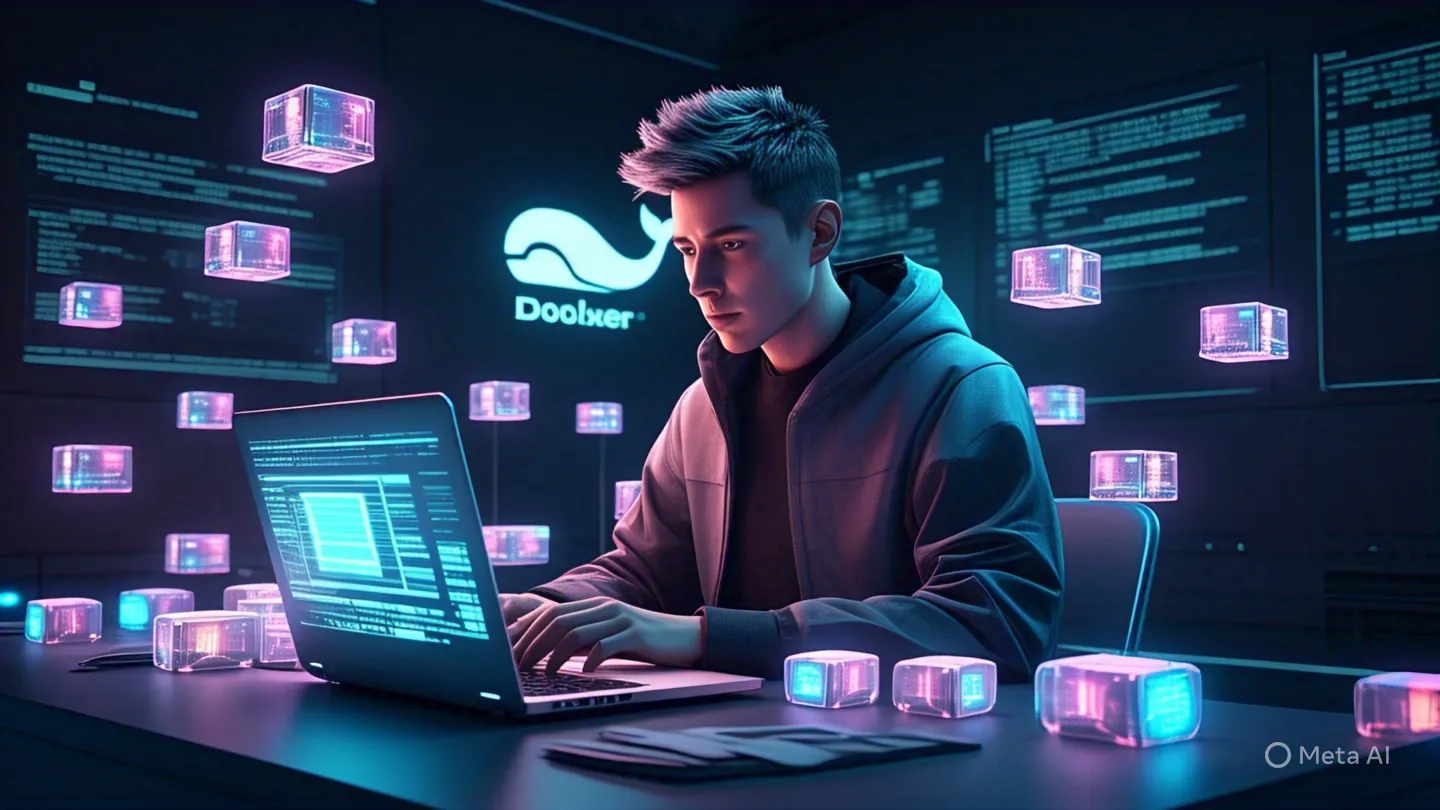 Person programming with floating holograms.