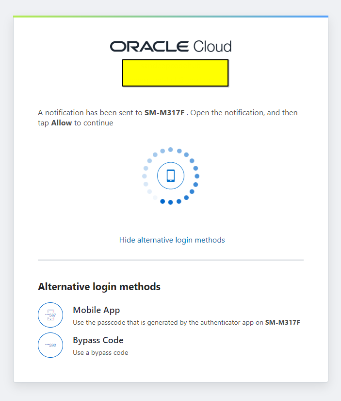 Oracle Cloud authentication notification