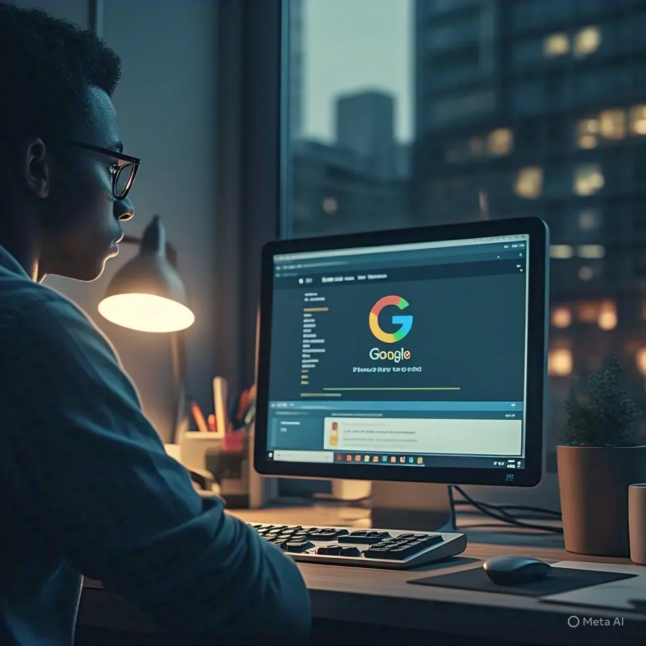 Person using a computer in an office.
